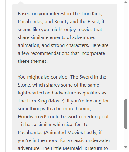 Beauty and the Beast recommendation chat